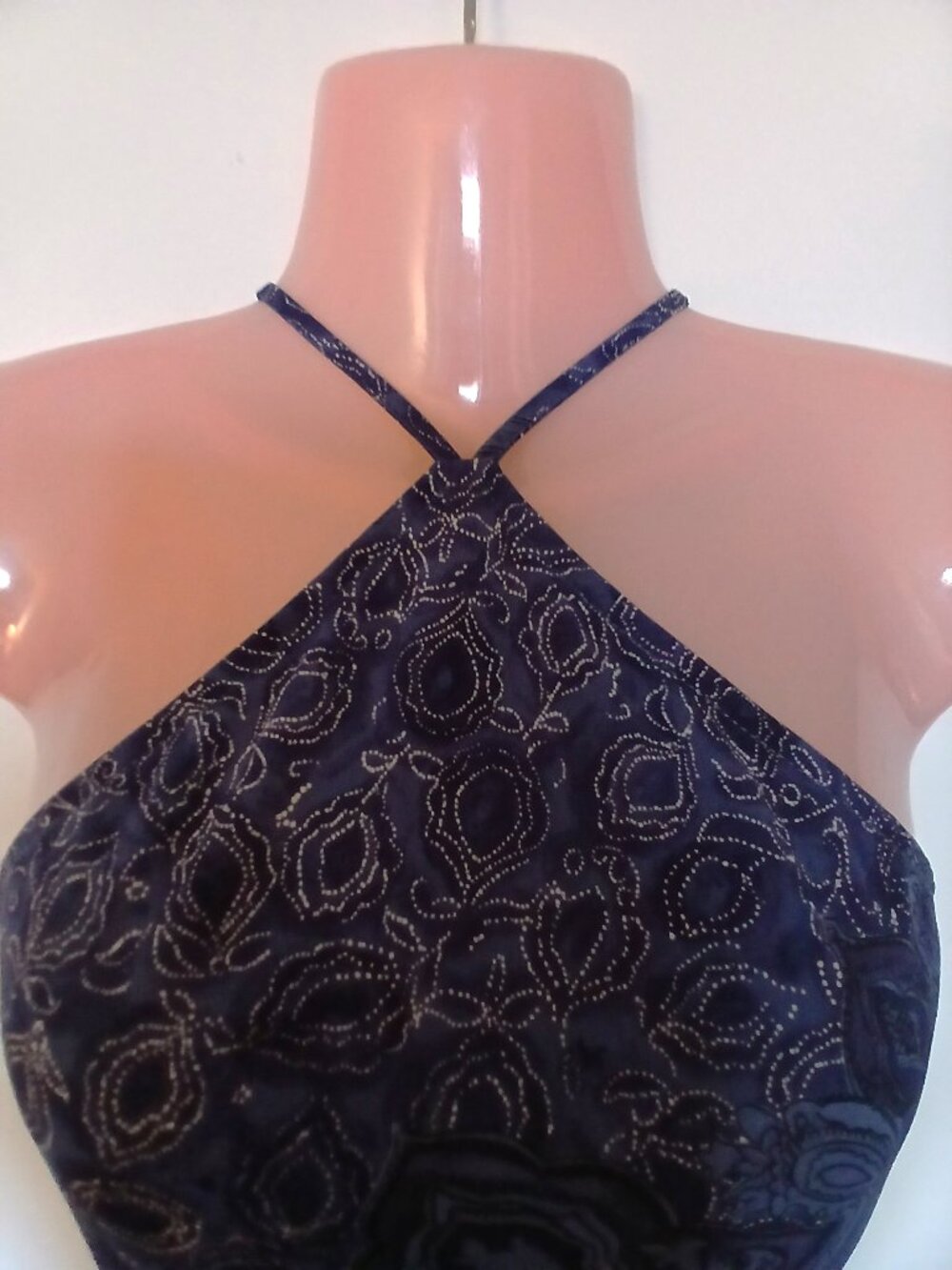 Y2K vintage 1990's Jacob Blue Floral Halter Sleek Dress Size 3/4 - Picture 3 of 5